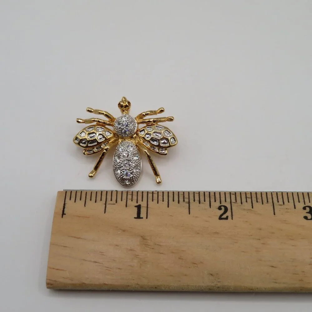 Bumble Bee Rhinestone Silver Gold Tone Brooch - Picture 6 of 6